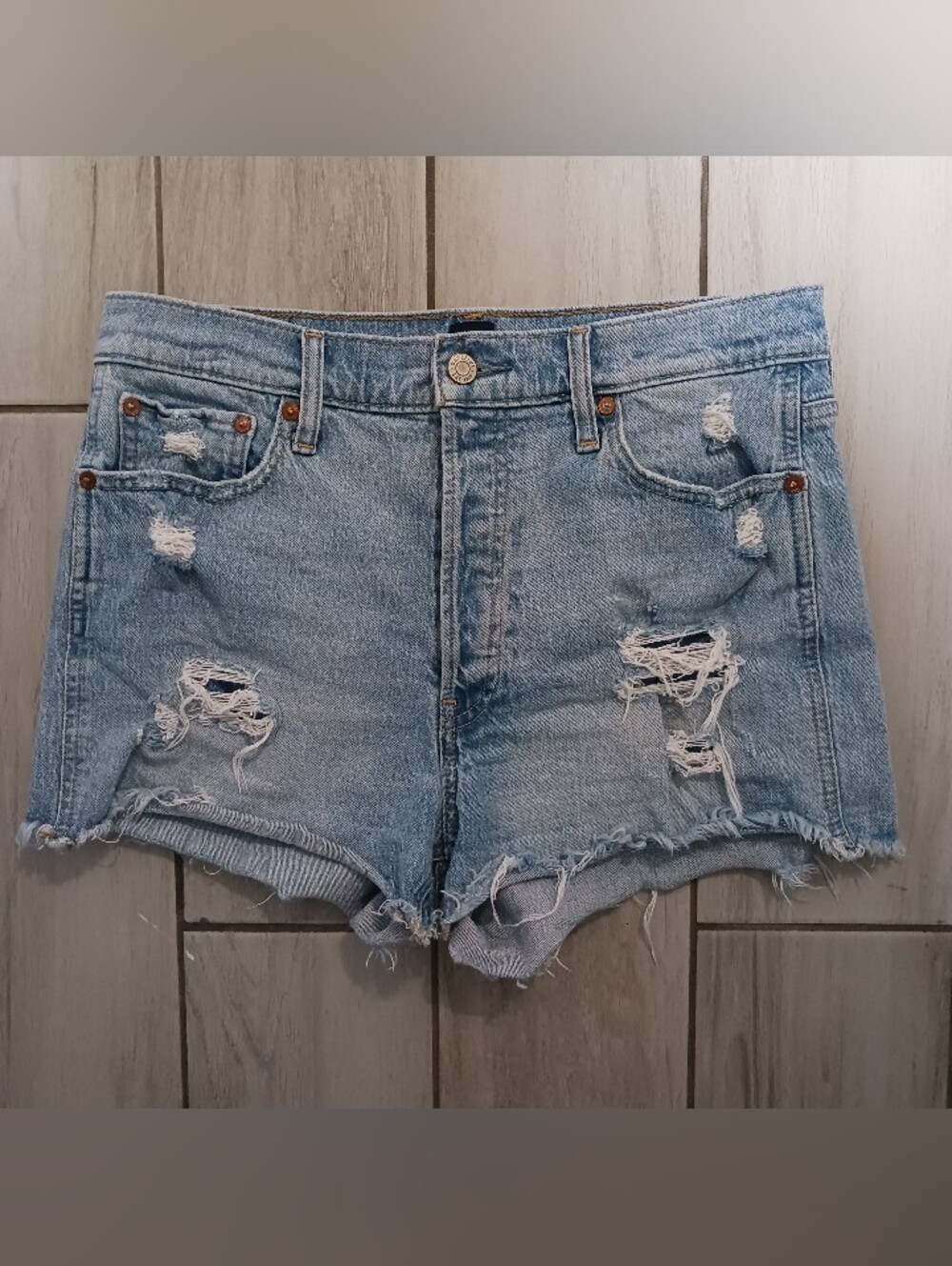 GAP Light Blue Distressed Denim Shorts Size 10/30 Cheeky Cut Off